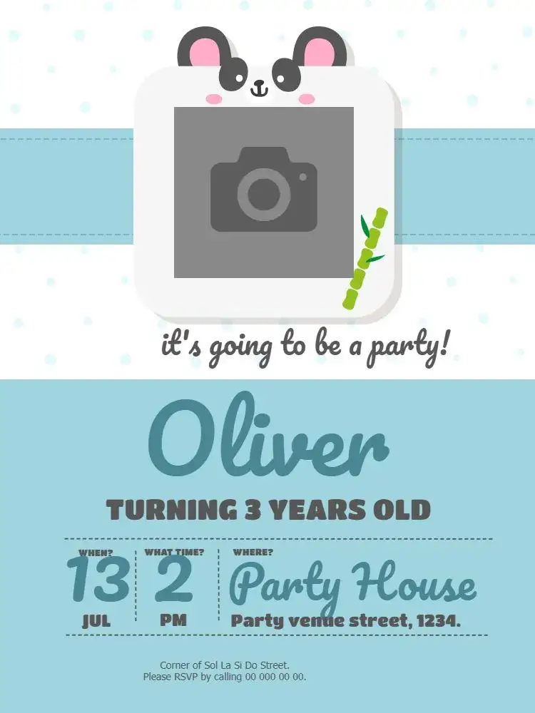 Invitation White Boy Panda – Kids' Birthday Party theme children's, nature-themed, fun-filled, colorful, modern