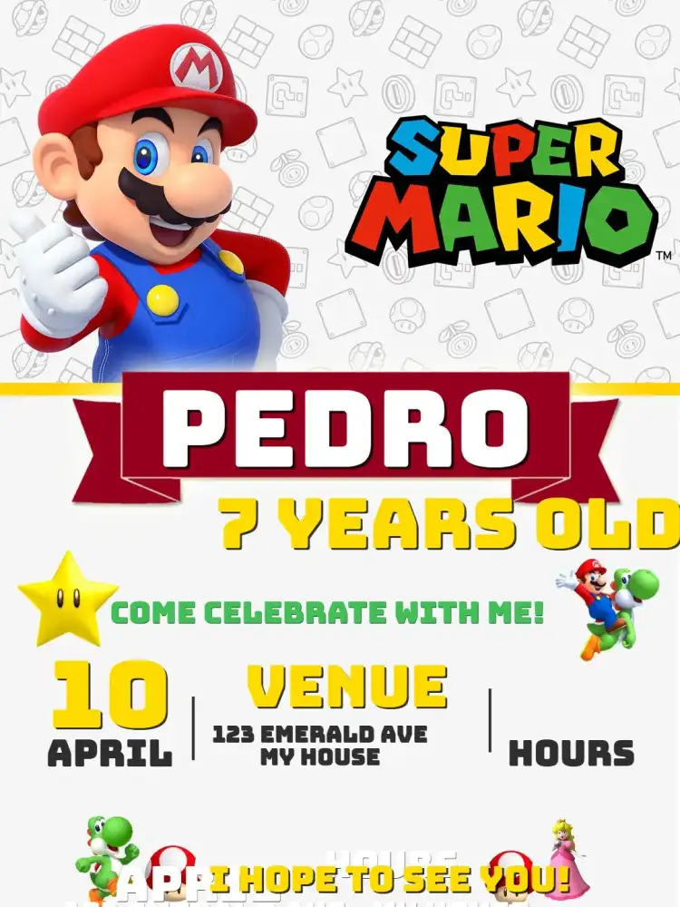 Invitation Birthday Super Mario Game Nintendo
