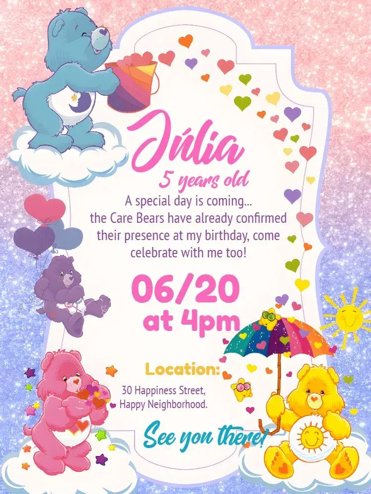 Care Bears Star invitation