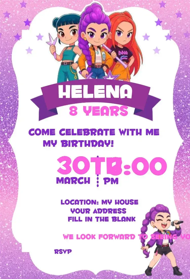 Invitation Kpop Warrior 13 – Birthday theme colorful, modern, youthful, bright, fun