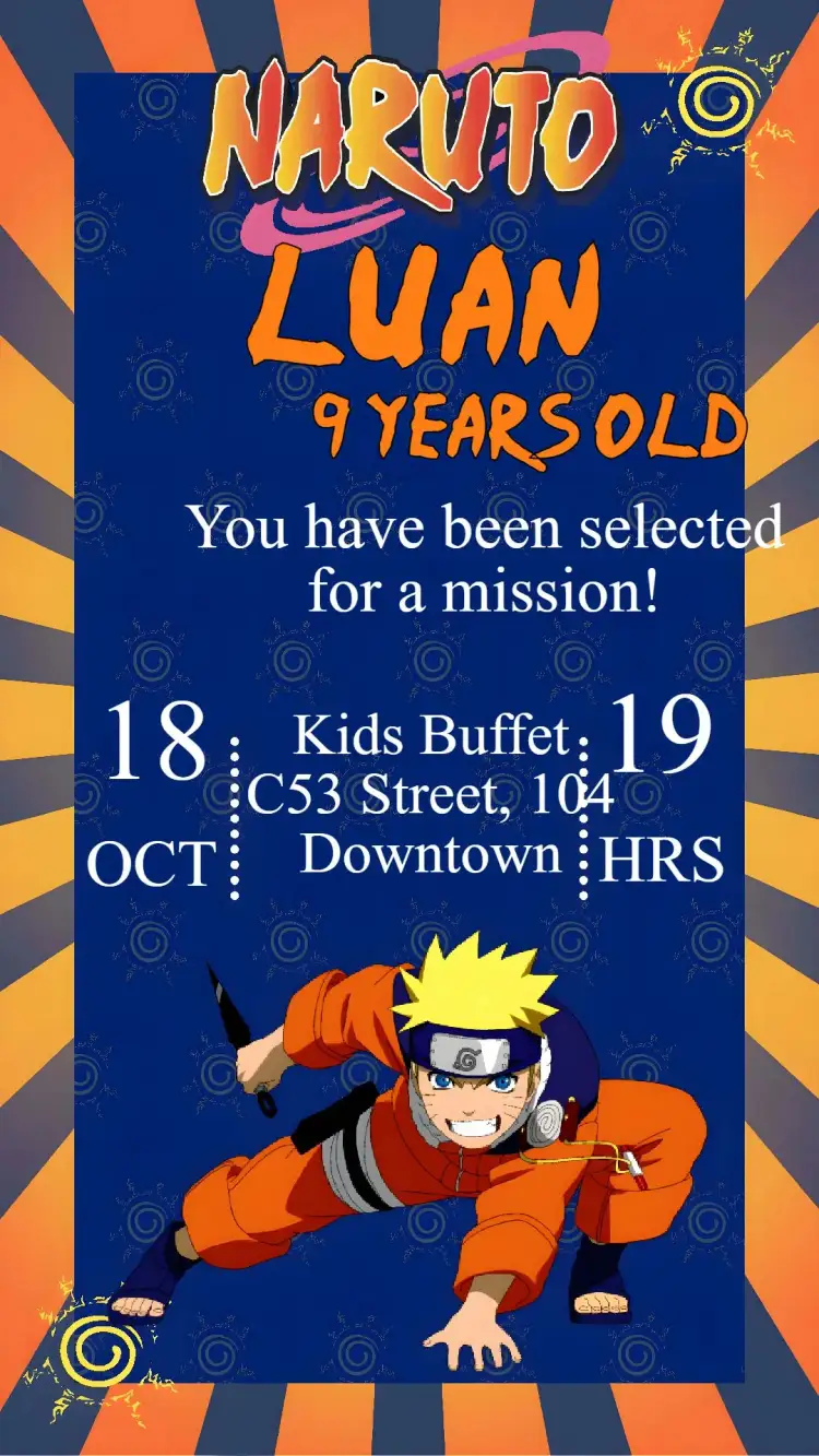 Invitation Naruto – Sweet 15 theme colorful, anime, adventure, modern, fun