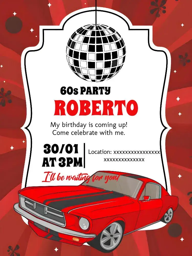 Invitation 60s Disco Party – Birthday theme vintage, disco, colorful, retro, fun
