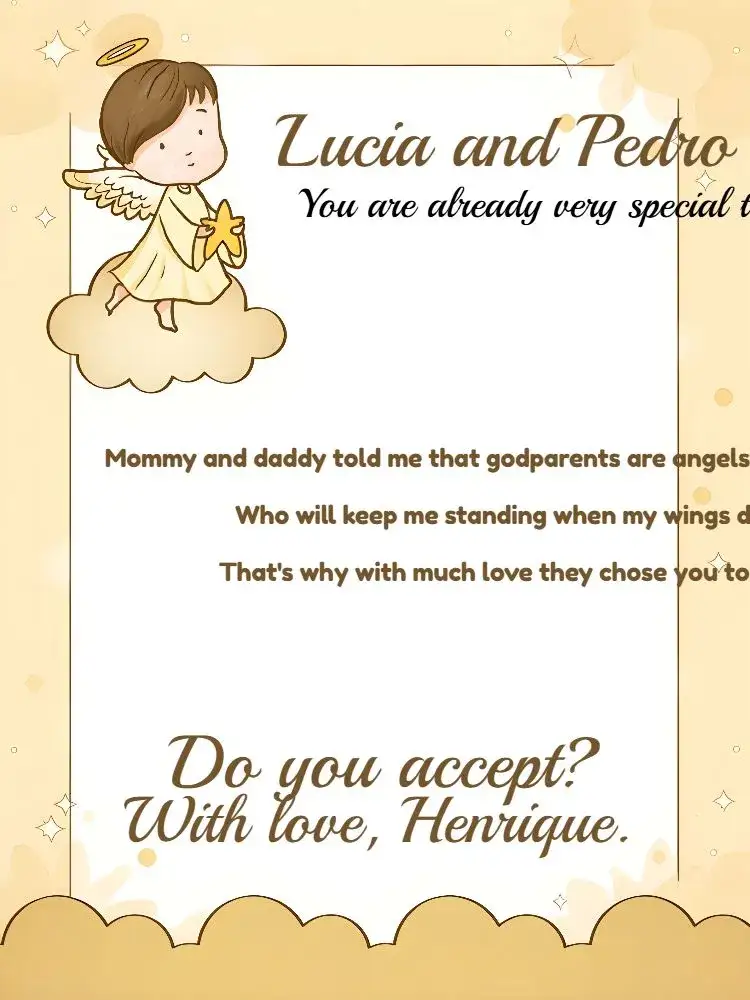 Invitation Godparents Baptism Little Angel Baptism – Baptism theme little angel, golden, brown, religious, minimalist, childish