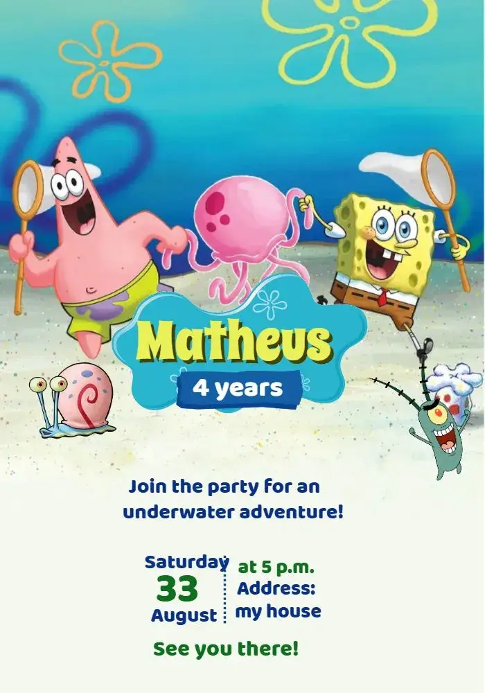 Invite SpongeBob Sea editable and customizable