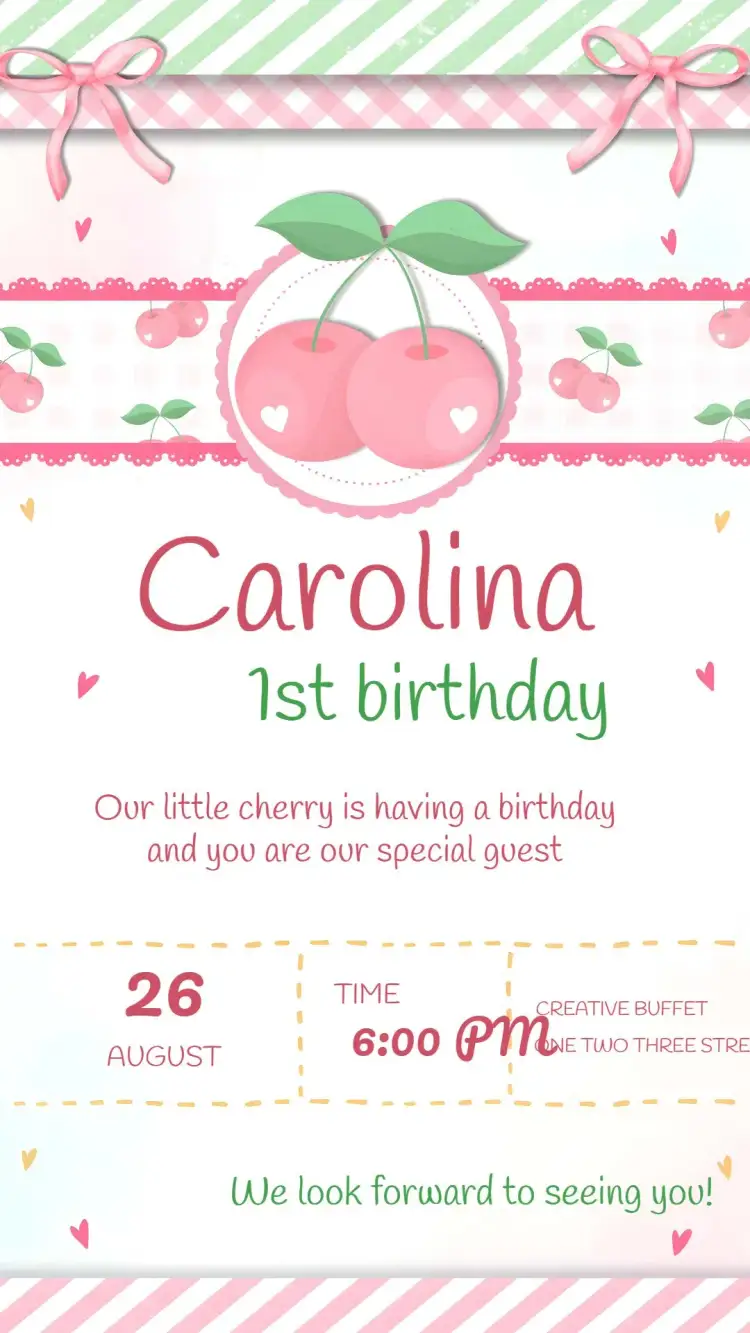 Invitation Cherry On The Cake Girl – Most searched for theme delicate, childlike, pink, colorful, playful