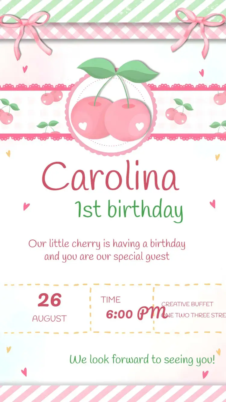 Cherry On The Cake Girl invitation