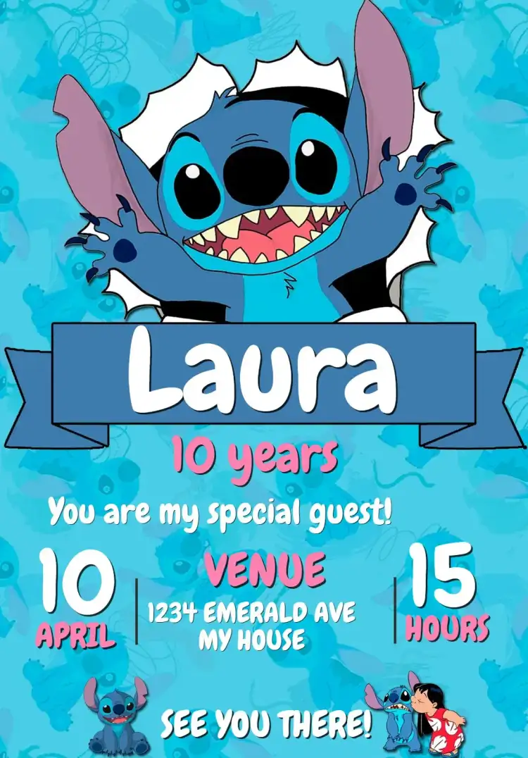 Customizable Editable Stitch Birthday Invitation