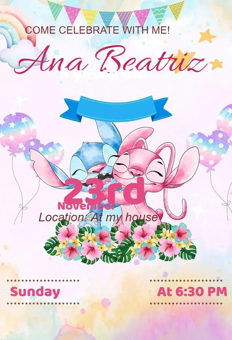 Invite digital invitation stitch and angel editable and customizable