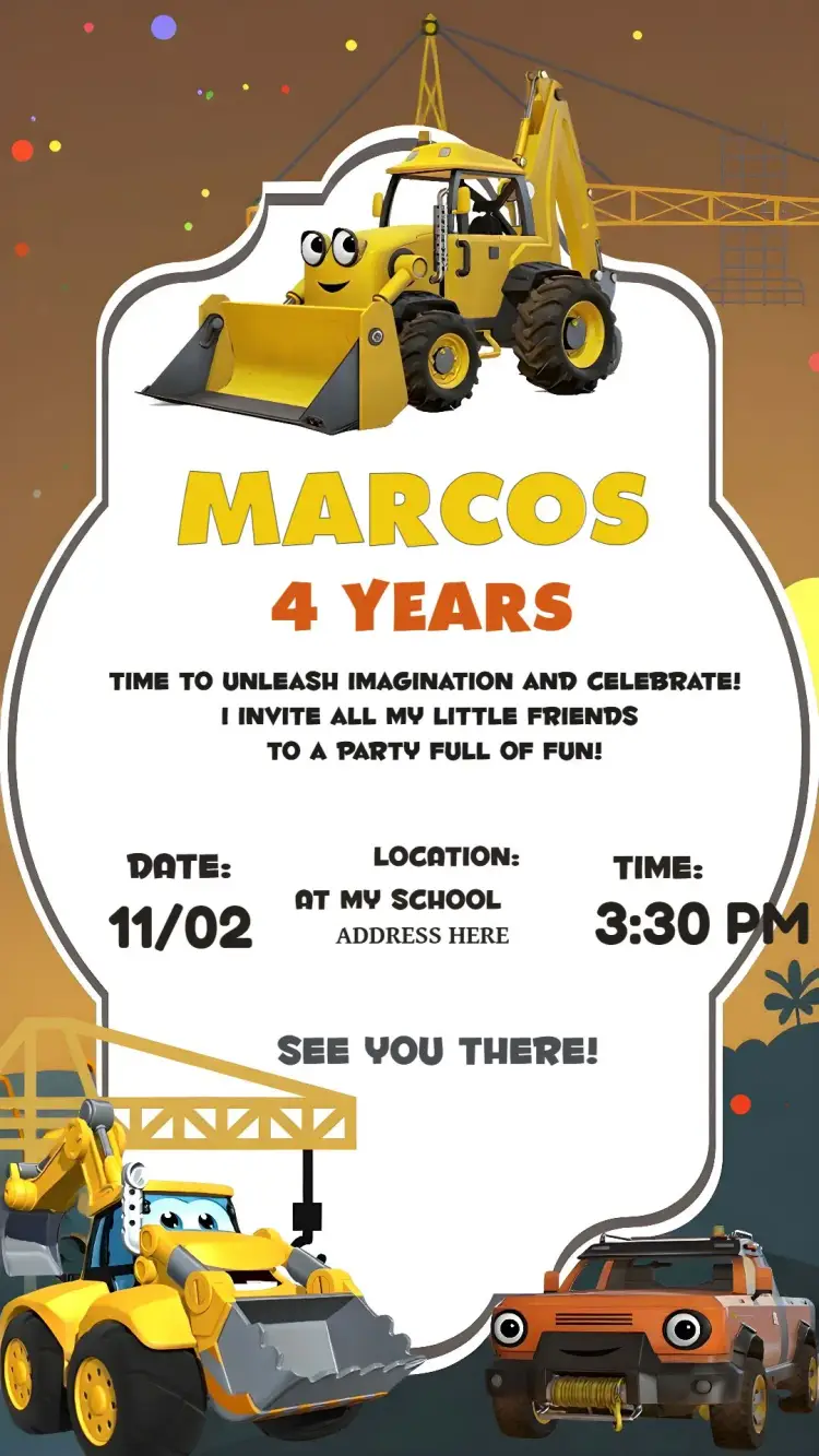 Construction Tractor invitation