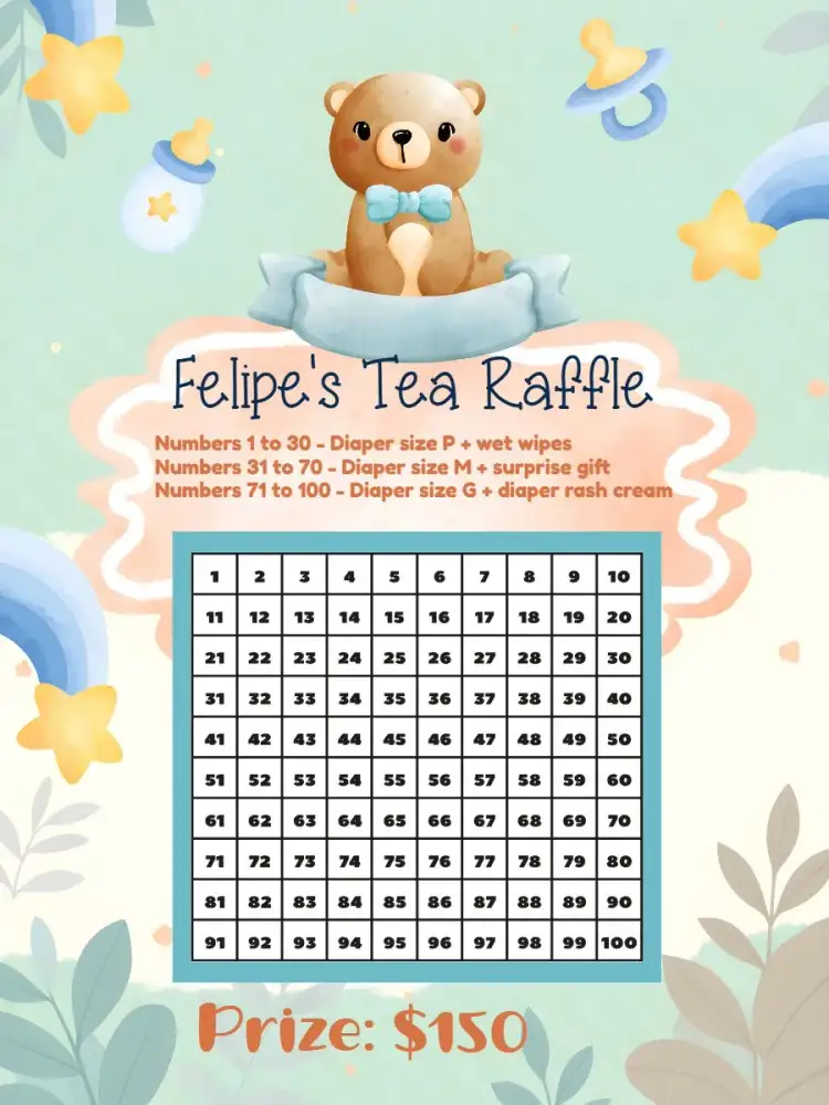 Invitation Teddy Bear Baby Shower Diaper Raffle – Raffle Tea theme safari, animals, light blue, children's, cute, fun