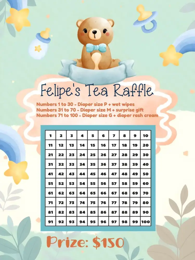 Teddy Bear Baby Shower Diaper Raffle invitation