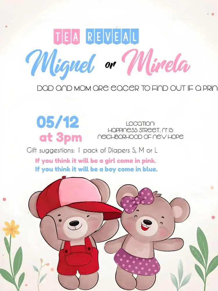 Gray Teddy Bears Gender Reveal invitation