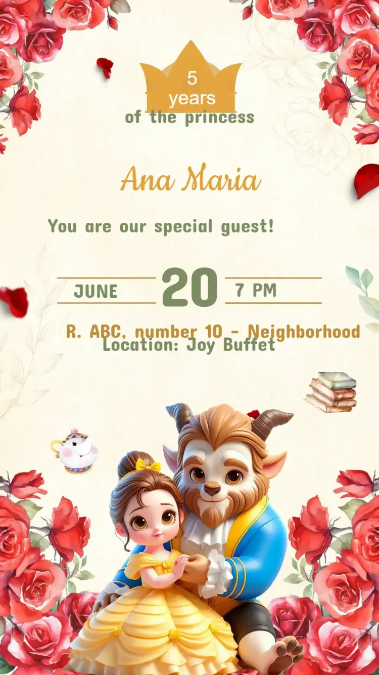 Beauty and the Beast Birthday Invitation