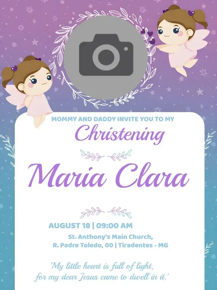 Invitation Photo Baptism Christening – Baptism theme purple, lilac, angels, delicate, childlike, minimalist