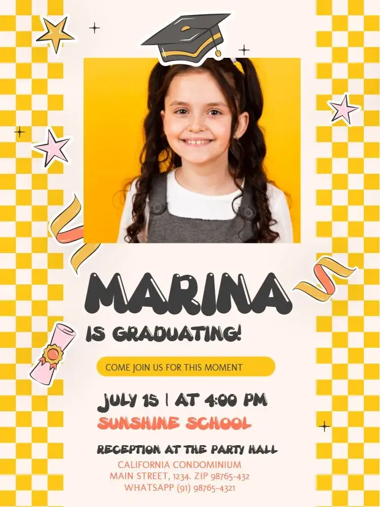 Invitation Yellow Star Child Graduation – Graduation theme yellow, playful, colorful, modern, fun, childlike