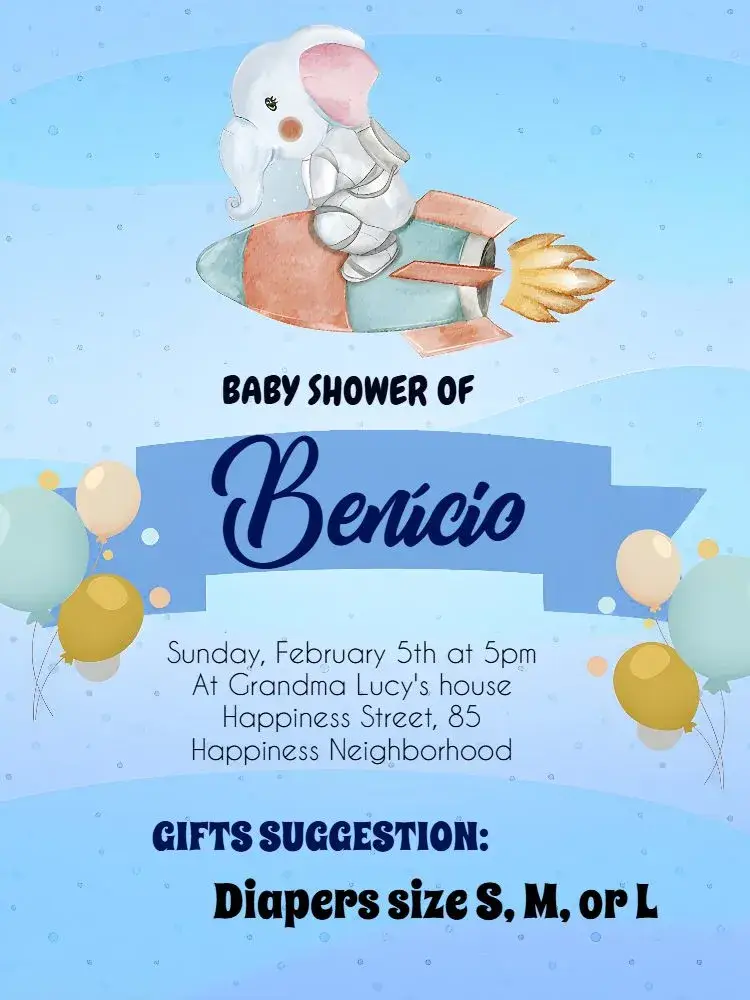 Blue Elephant Baby Shower invitation