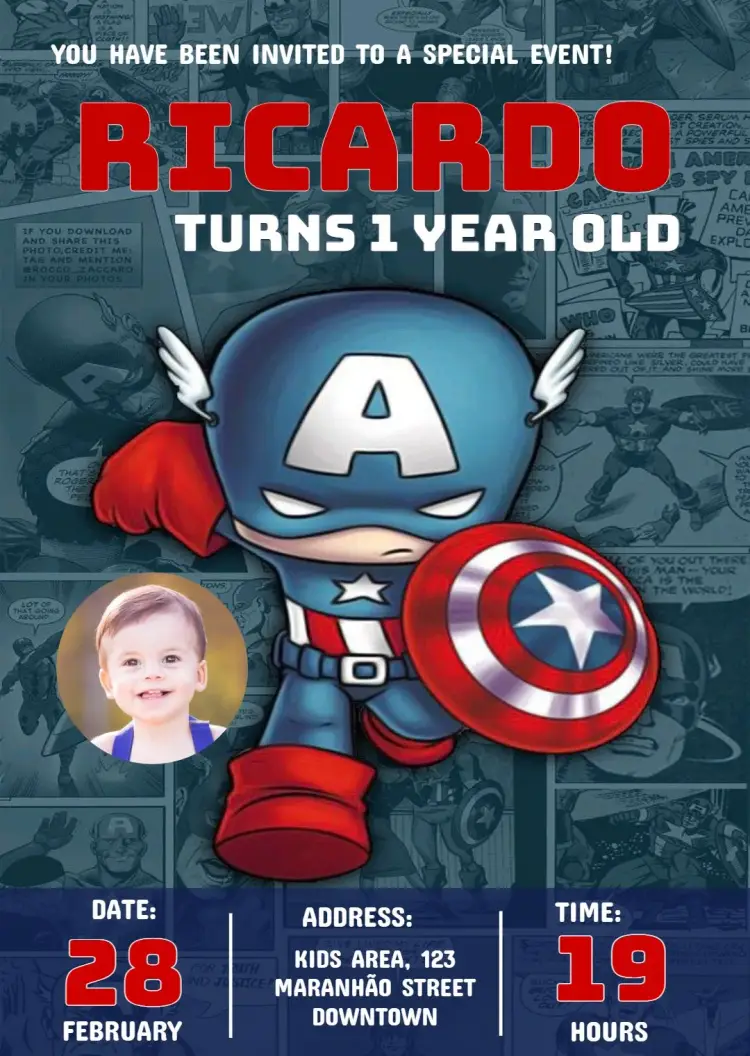 Captain America With Baby Photo invitation