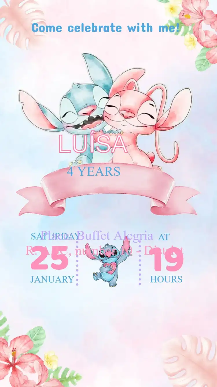 Stitch and Angel Birthday Invitation