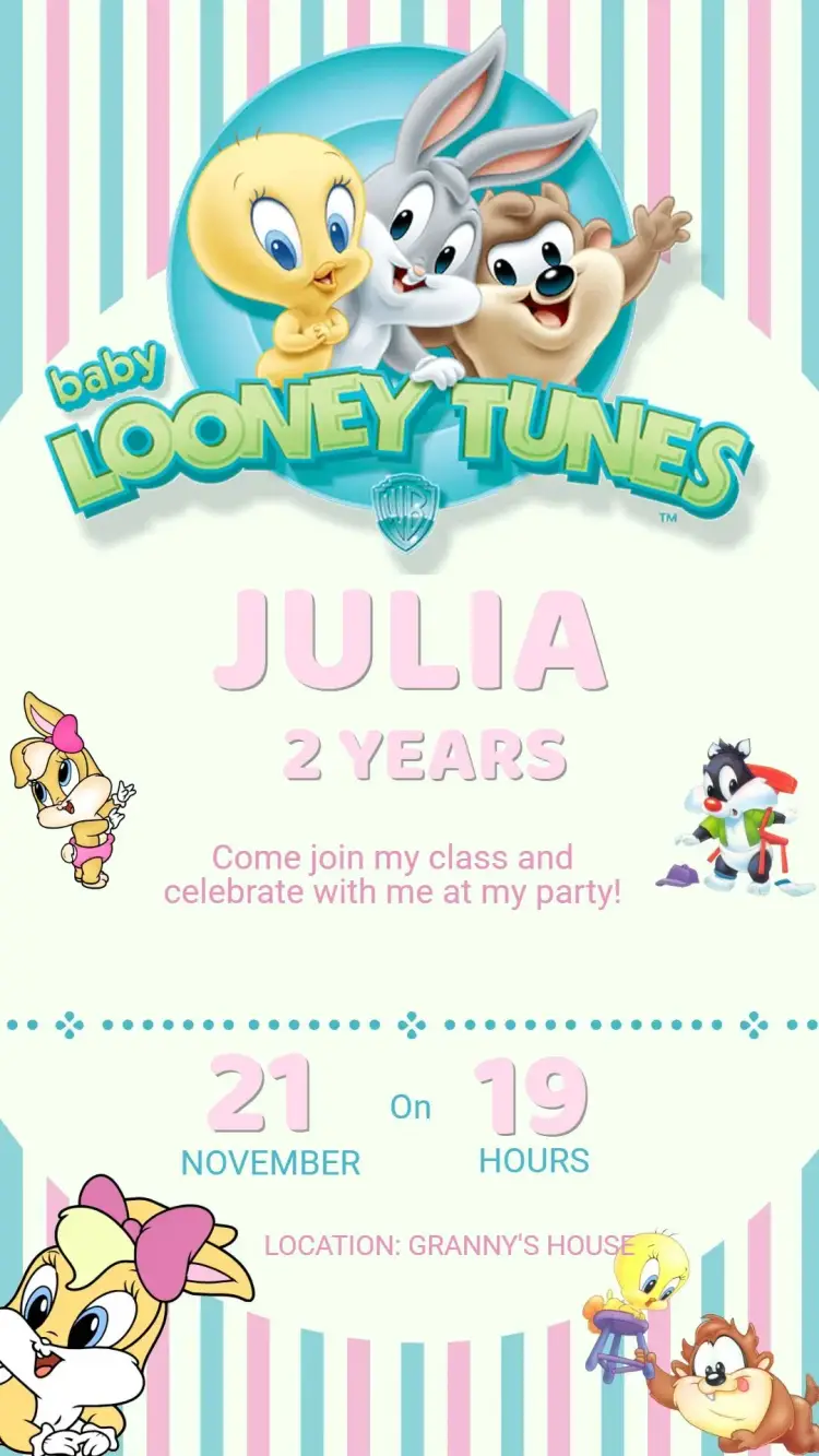 Baby Looney Tunes Birthday Invitation