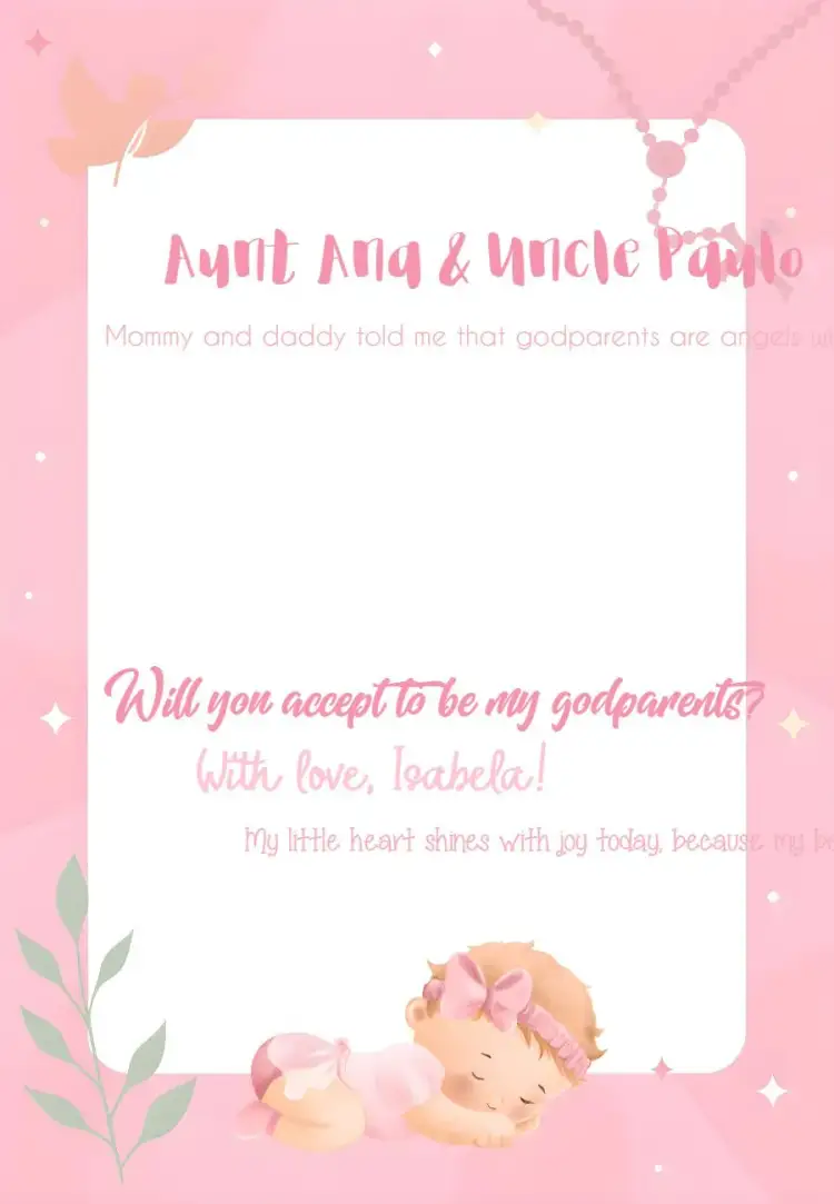 Invitation Godparents Of Baptism Angel – First Communion theme delicate, angelic, soft green, Catholic, childlike