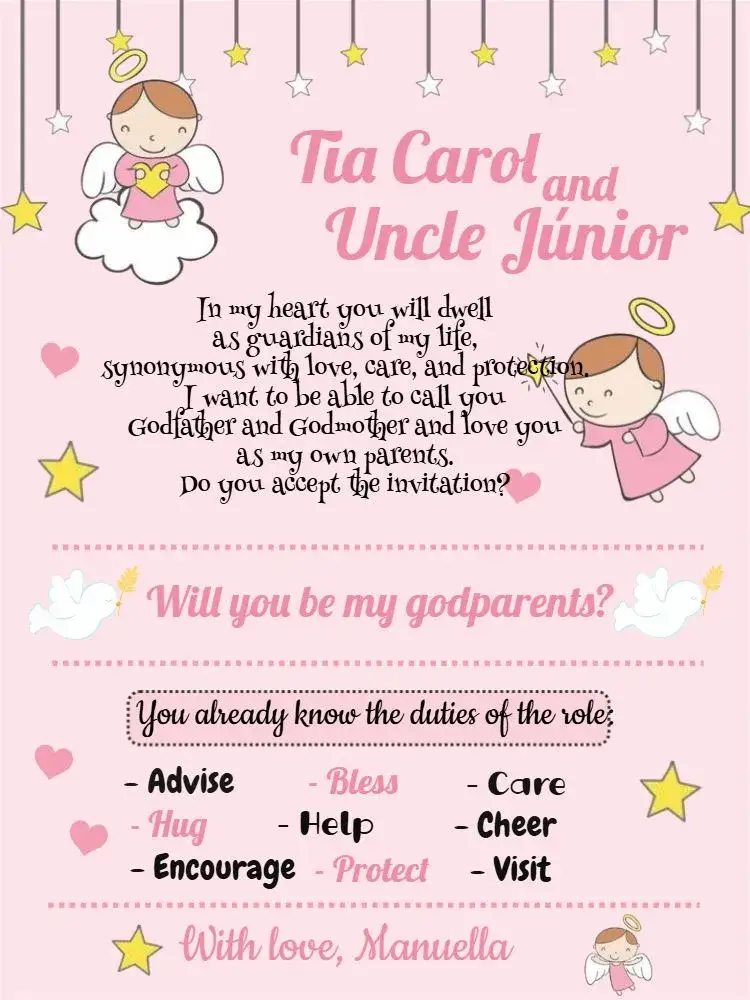 Invitation Godparents Baptism Girl Pink Baptism – Baptism theme pink, floral, delicate, childish, modern