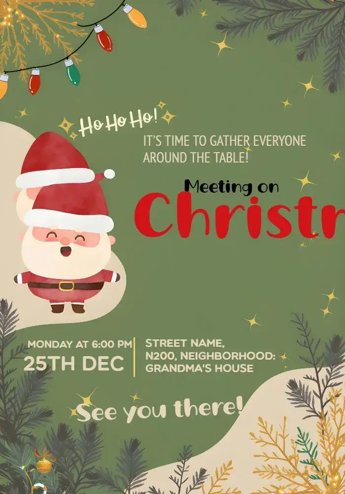 Invitation Santa's Christmas Meeting – Commemorative Dates theme green, Christmas-themed, festive, fun, illustrative