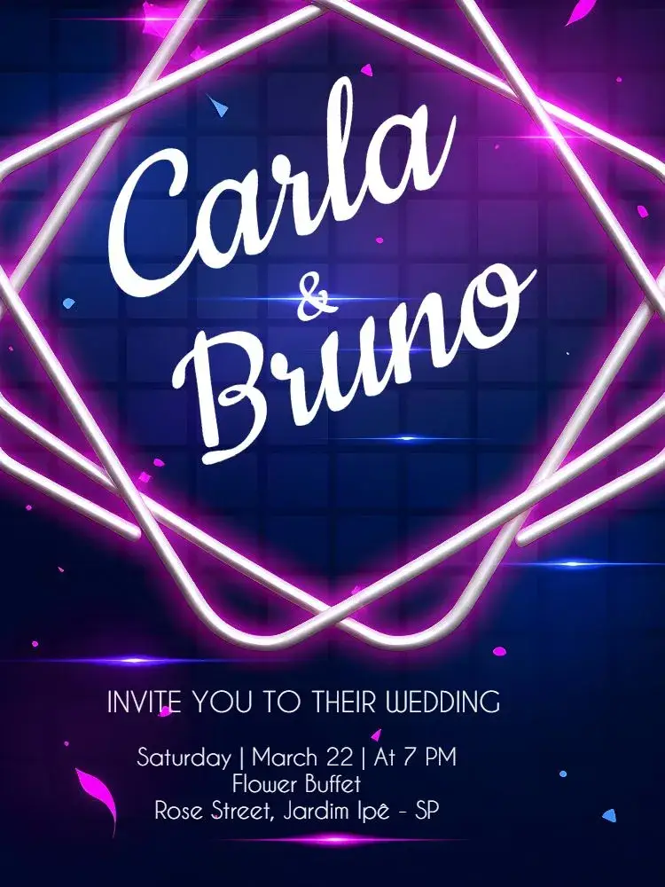 Blue Neon Wedding invitation