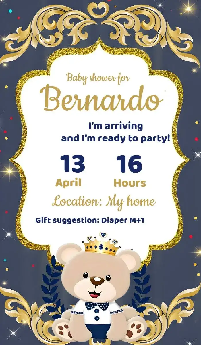 Baby Shower Little Prince Blue And Gold Diapers
