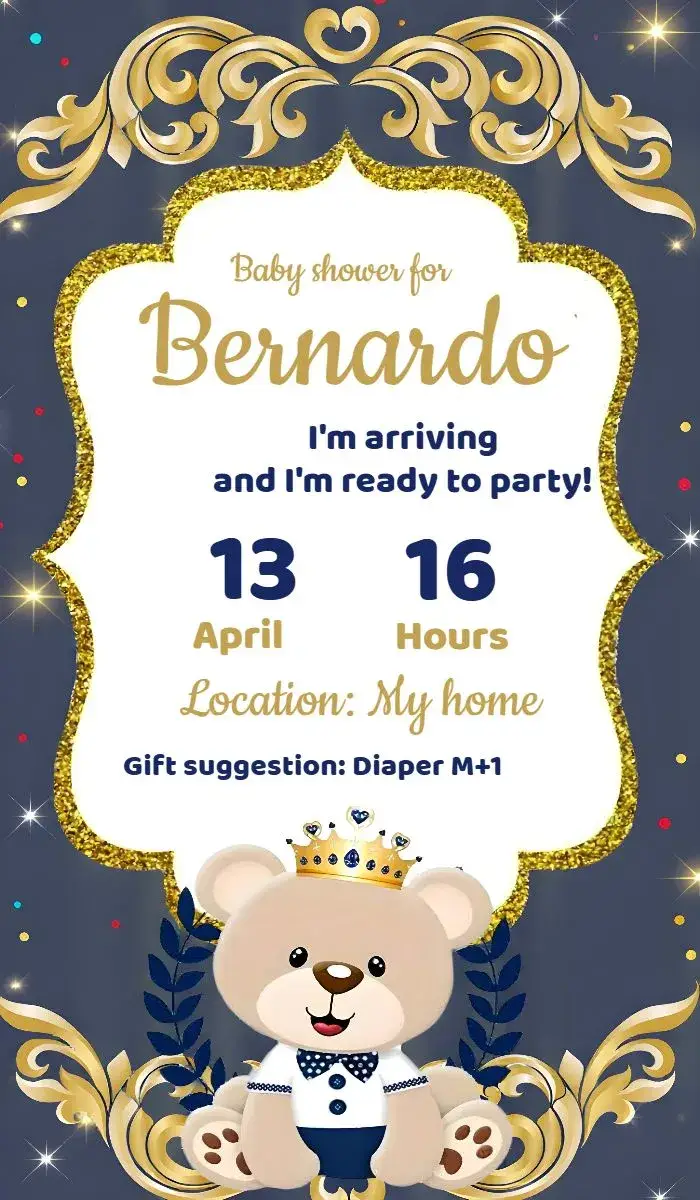 Baby Shower Little Prince Blue And Gold Diapers invitation