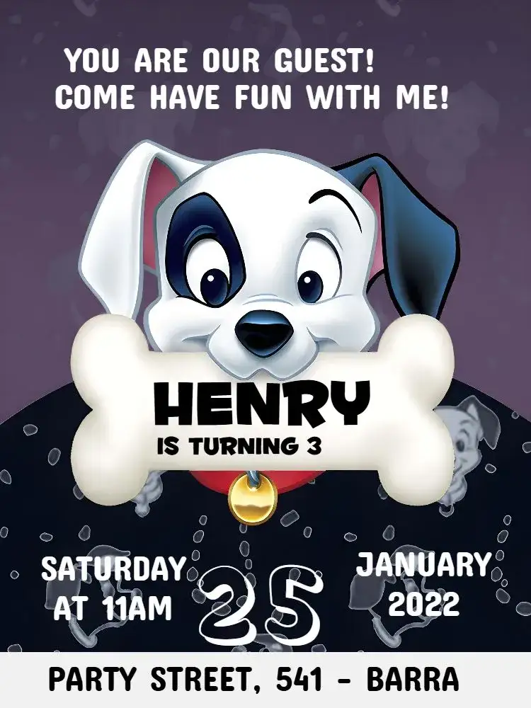 Invitation 101 Dalmatians Pet – Most searched for theme black and white, fun, animals, modern, pet theme