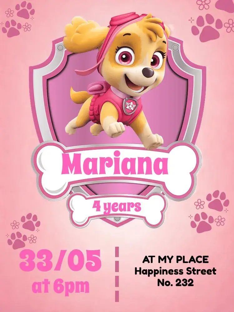 Invite Paw Patrol Skye Patrol editable and customizable