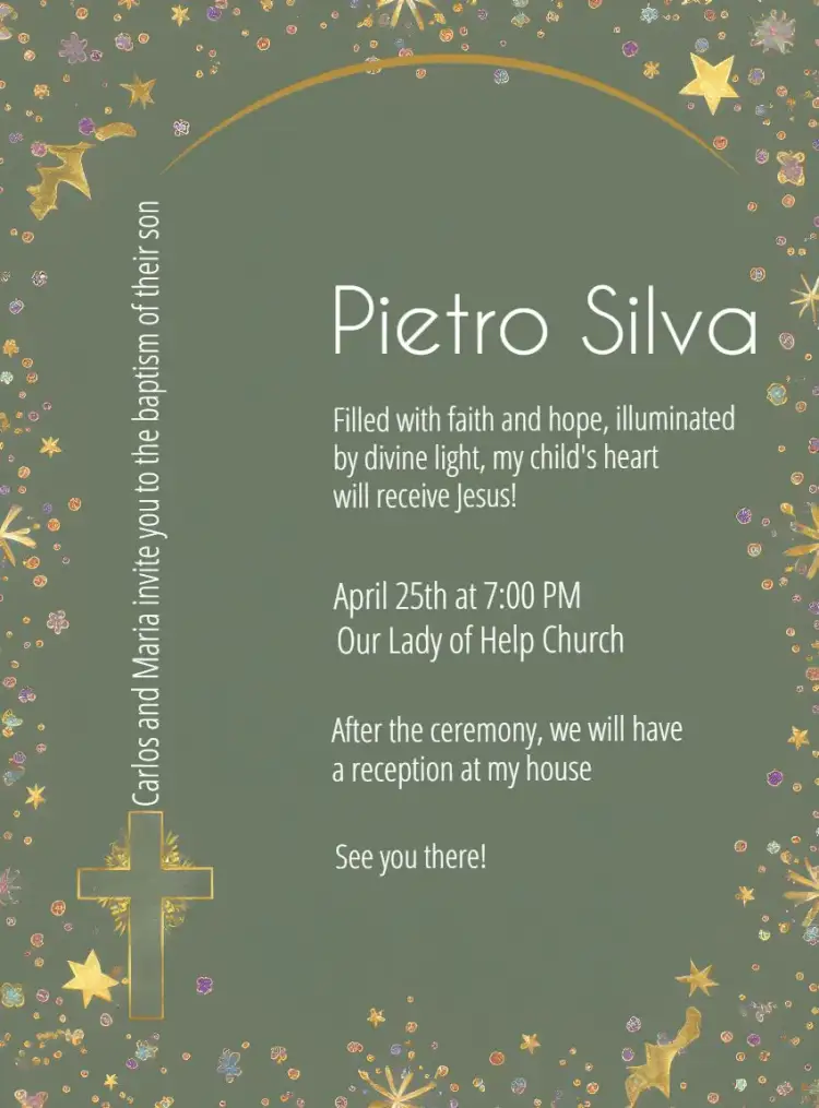 Invitation Elegant Green and Gold Baptism – Baptism theme green, golden, elegant, modern, minimalist, subtle