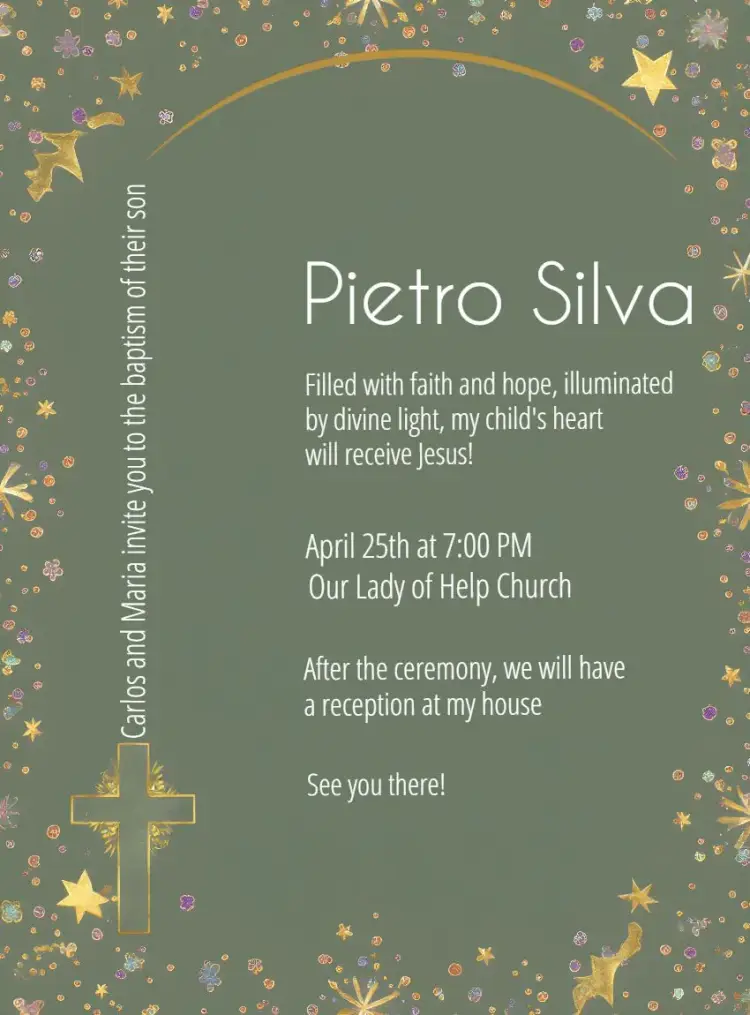 Elegant Green and Gold Baptism invitation