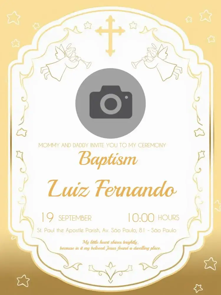 Invitation Baptism With Photo Cross – Baptism theme golden, classic, celestial, elegant, delicate