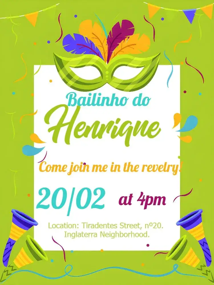 Invitation Carnival Serpentina Party – Commemorative Dates theme colorful, festive, cheerful, tropical, vibrant