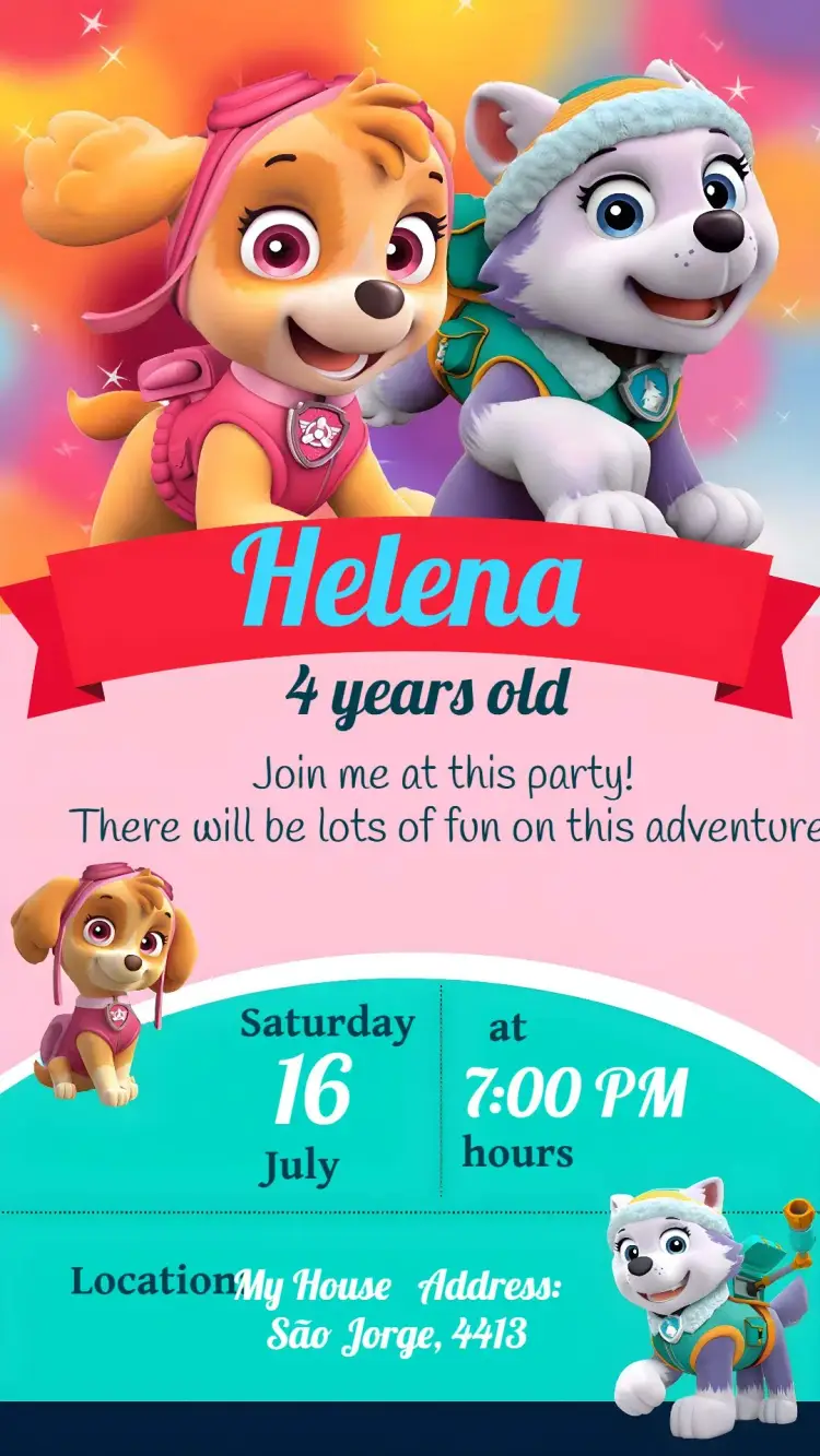 Pink Paw Patrol invitation