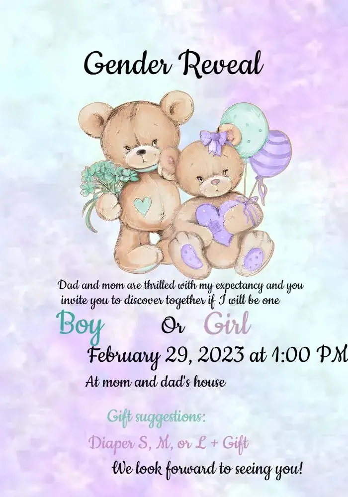 Green Teddy Bears Gender Reveal invitation