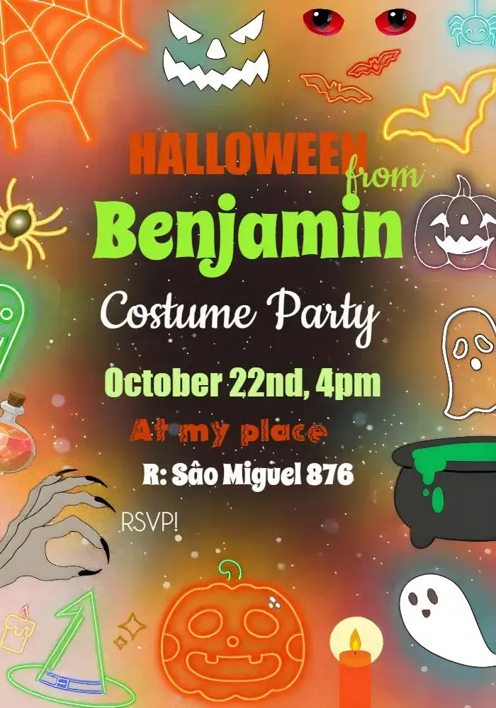 Invitation Halloween Neon Das – Commemorative Dates theme neon, spooky, colorful, fun-filled, childlike, themed