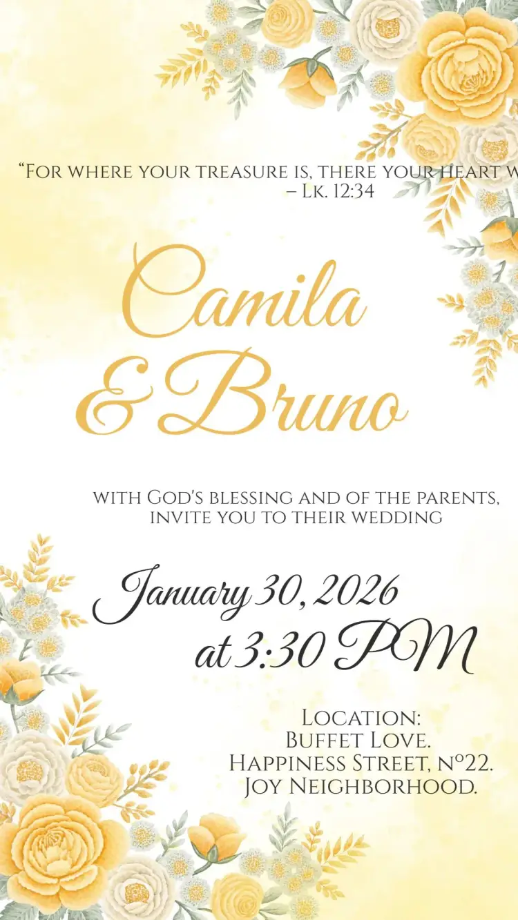 Invite Yellow Floral Wedding editable and customizable