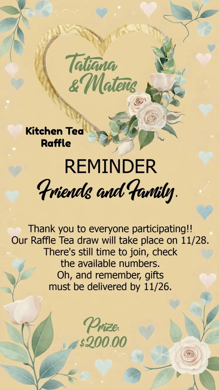 Reminder Kitchen Raffle Tea Floral Card