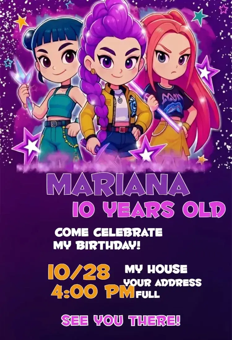 Invite Kpop Warriors HUNTR/X editable and customizable