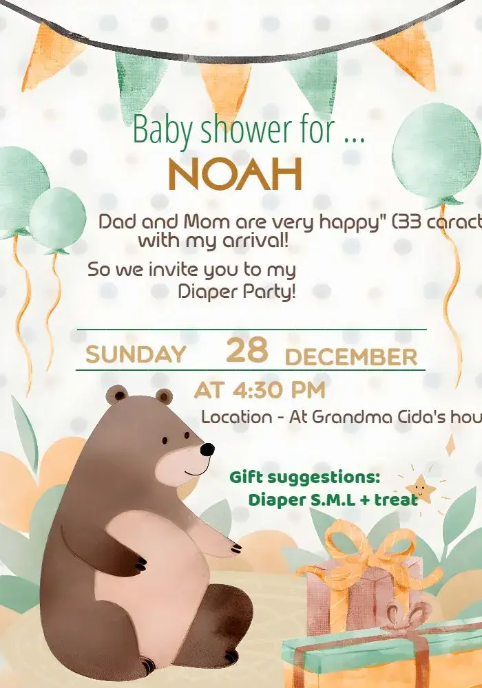 Diaper Shower Teddy Bear Diapers invitation