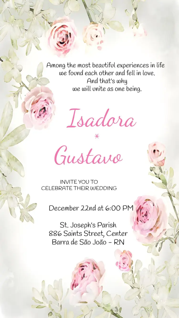 Invite Pink Floral Wedding editable and customizable