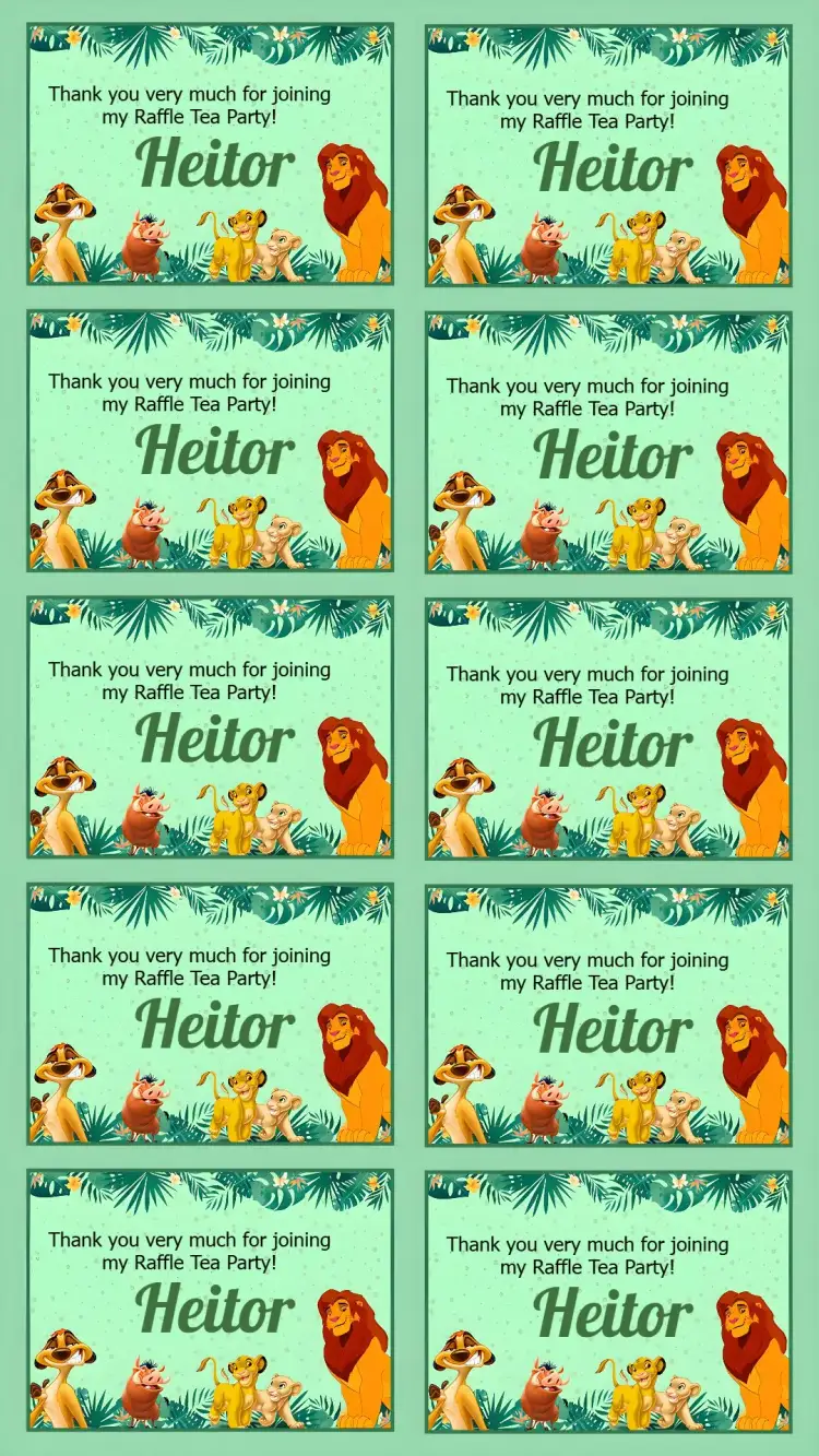 Invitation Tag De Rei Leão Raffle Ticket – Kids' Birthday Party theme jungle, animals, vibrant colors, adventure, childhood world