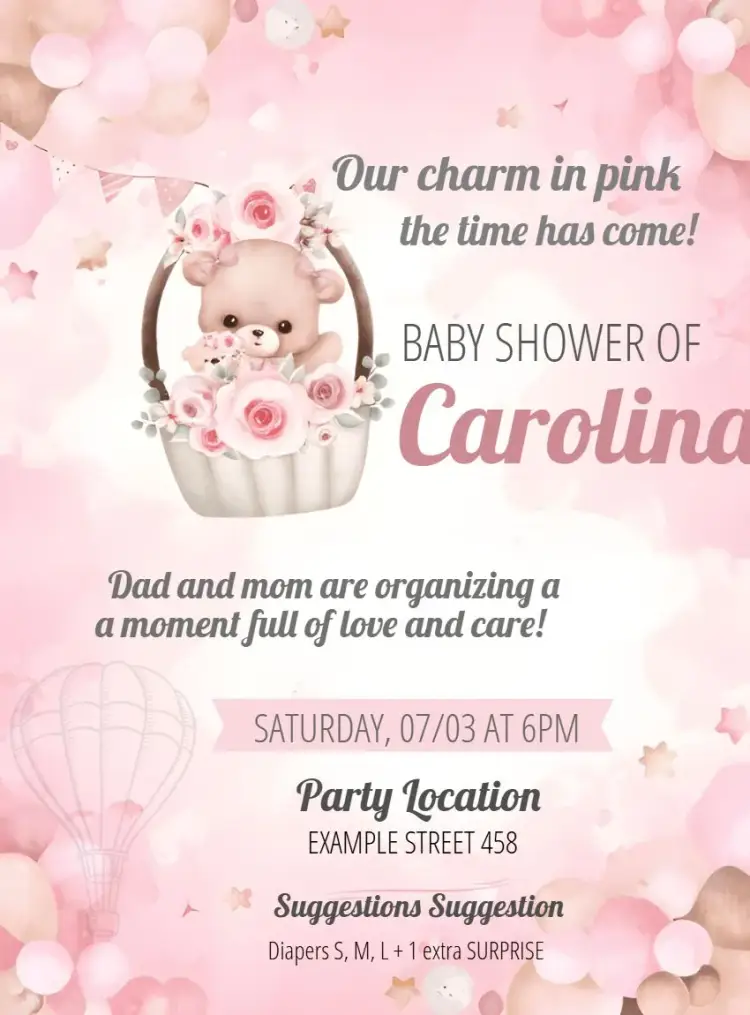 Baby Shower Teddy Bear Balloonist invitation
