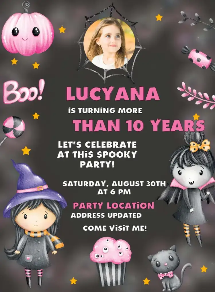 Invitation Halloween With Vampire Photo ā Commemorative Dates theme pink, vampire, Halloween-themed, mysterious, fun