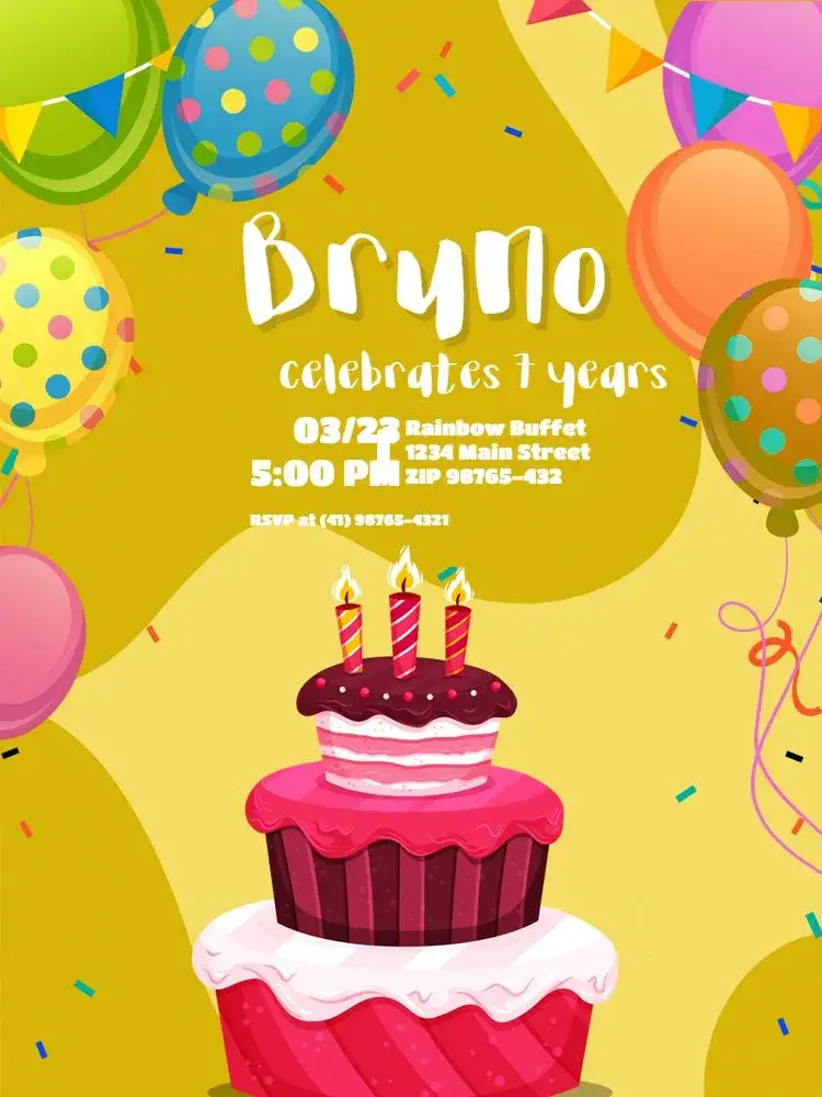 Invitation Children's Cake Flag – Kids' Birthday Party theme colorful, playful, festive, fun, childlike