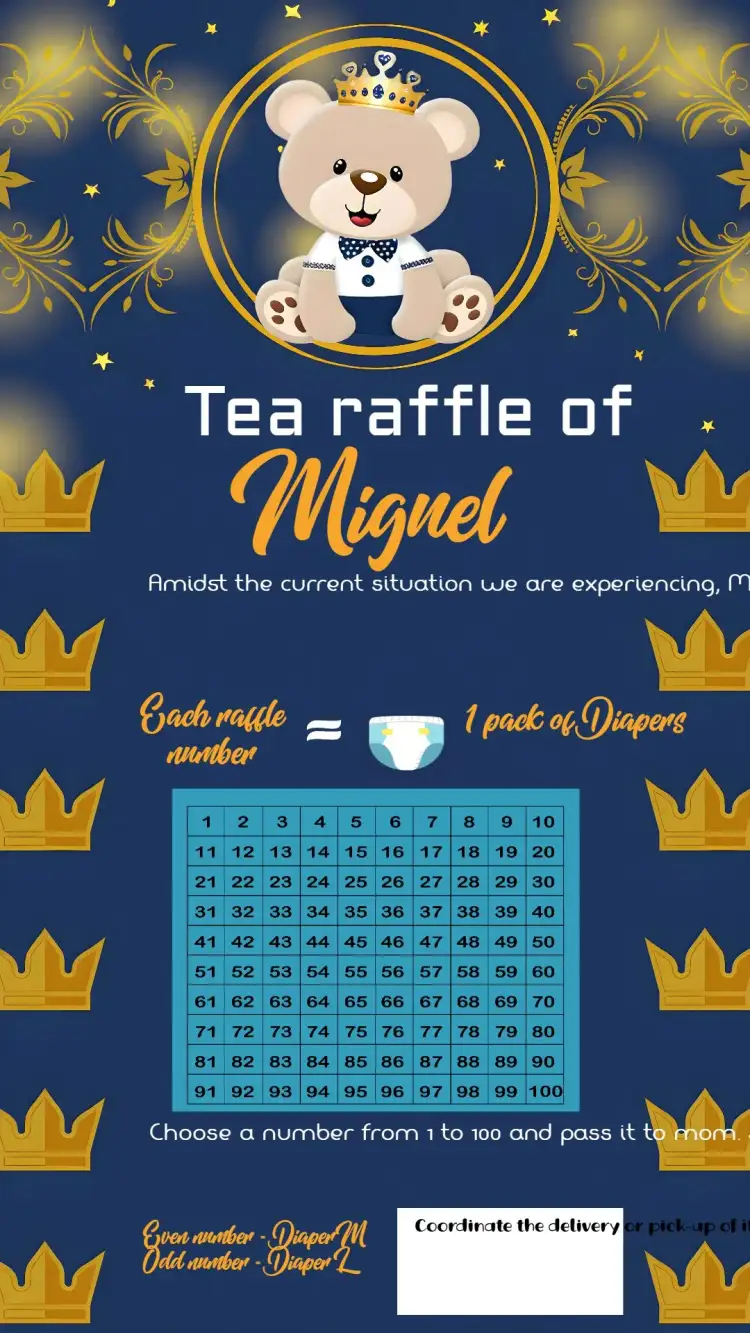 Invitation White Prince Teddy Bear Tea Raffle – Raffle Tea theme blue, golden, white, modern, childish, delicate