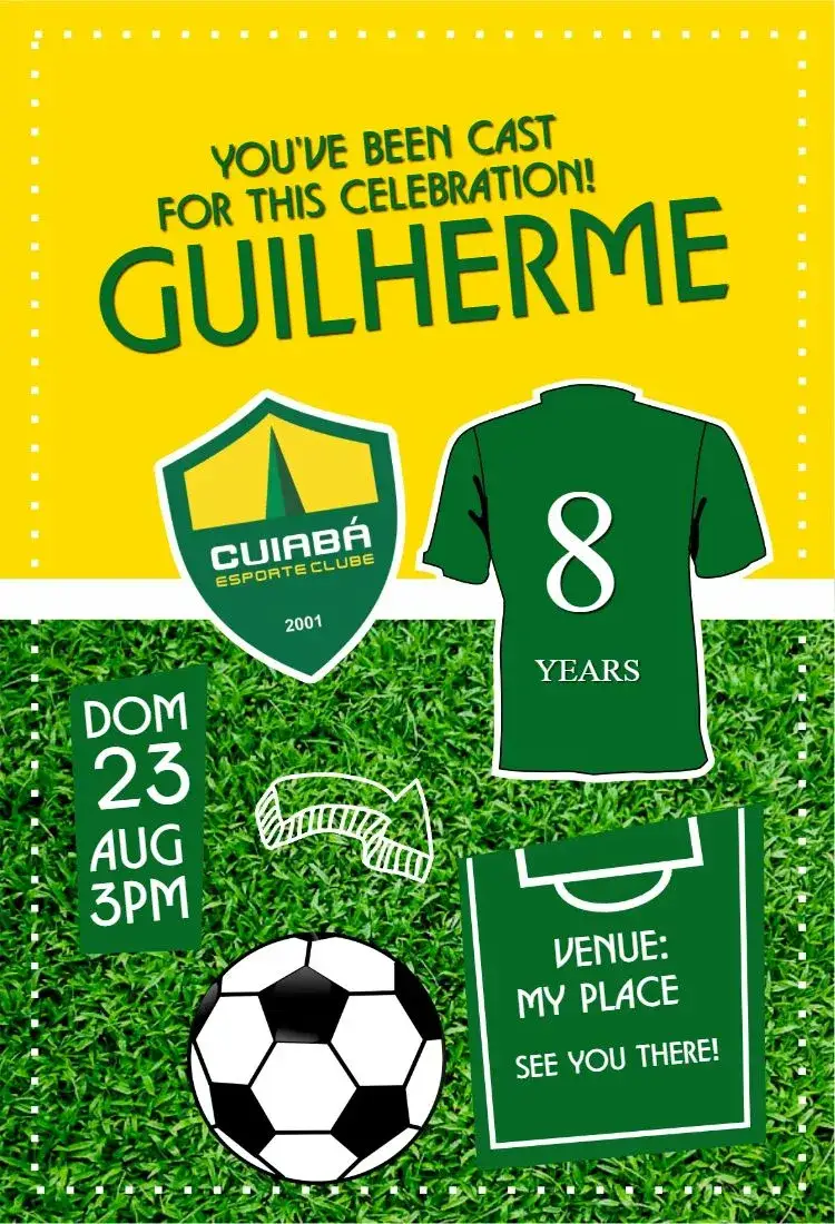 Invitation Cuiabá shirt – Birthday theme football, modern, vibrant, sporty, colorful, themed