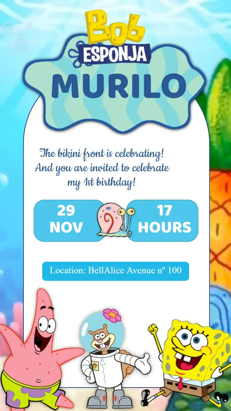 Invitation SpongeBob Birthday Invitation – Kids' Birthday Party theme colorful, navy blue, fun, childlike, tropical